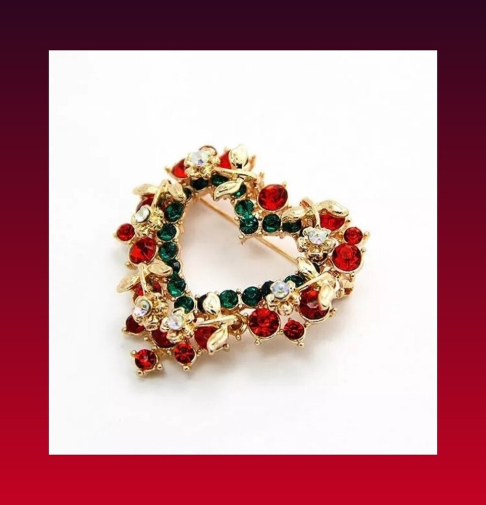Vintage Rhinestone Heart Brooch Pin for Her - Valentine Gift for Wife or Mom-image