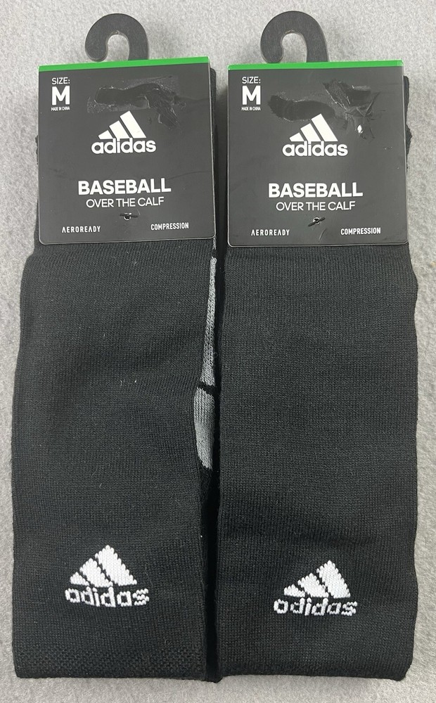 2 Pairs Adidas Aeroready ICON Over-the-Calf Baseball Socks Black Size Medium