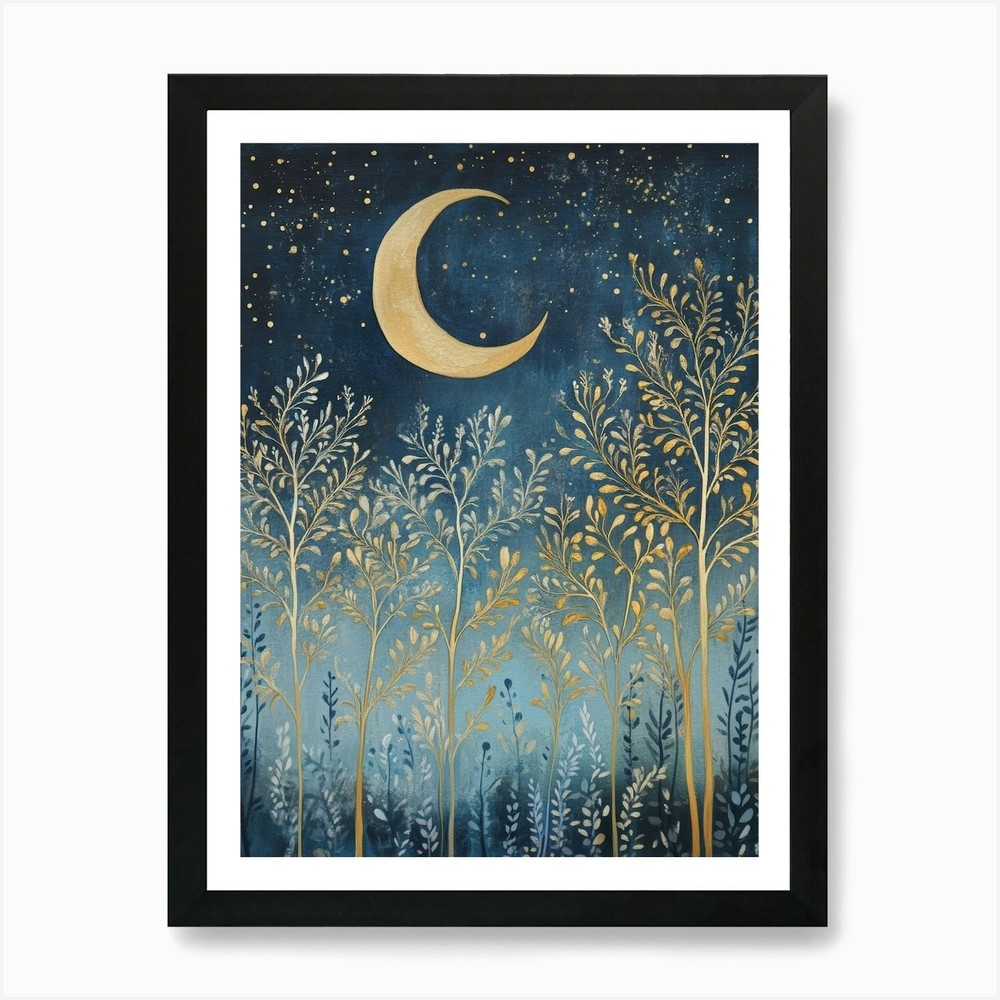 Moon and Trees 2 Framed Art Print Canvas Wall Decor Picture
