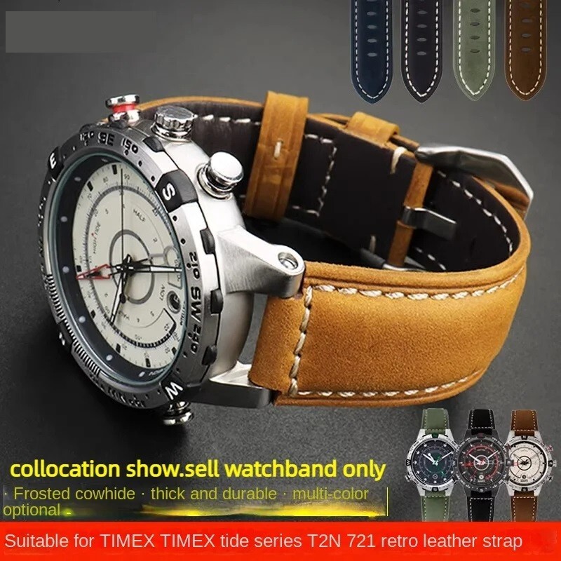 Cowhide Watchband For TIMEX Tidal Compass Vintage T2N721 T2N720 T2N739 16mm