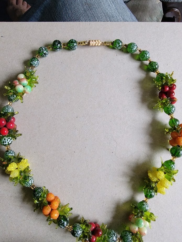 Vintage 1950's Venetian Murano Glass Multi Color FRUIT SALAD Cluster Necklace