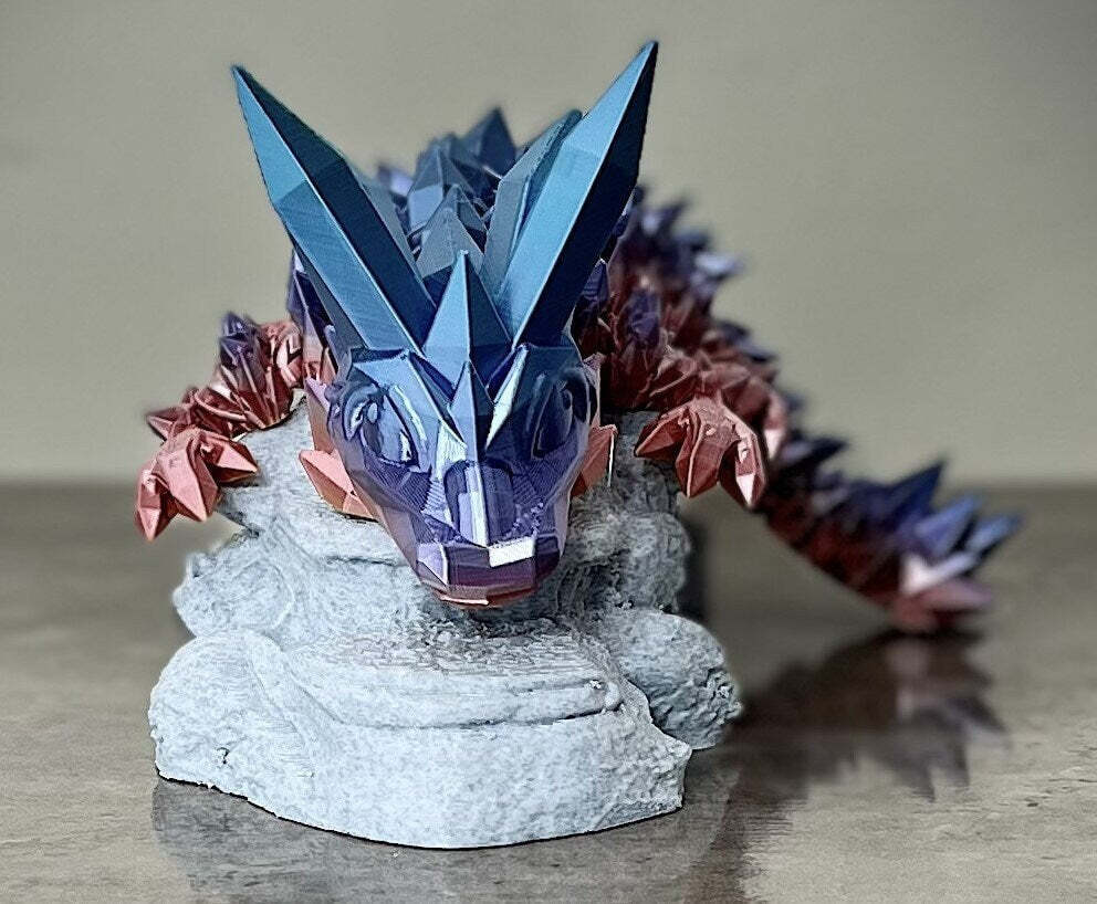 Whimsical 3D Printed Baby Crystalwing Dragon - Fully Poseable Fantasy Decor