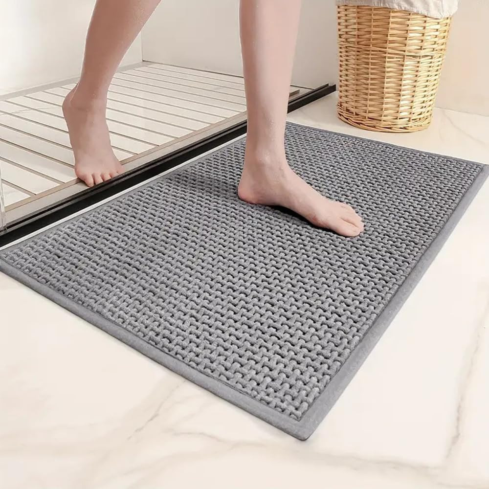 Soft Non-Slip Chenille Bath Rug Mat with Rubber Backing for Bathrooms