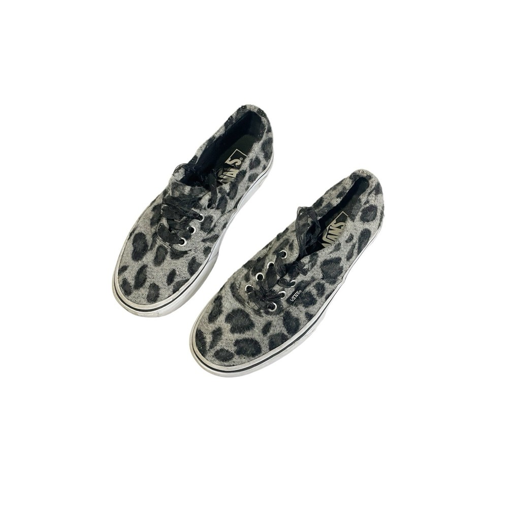 Vans Authentics Skate Shoes Womens 7.5 Gray Spotted Animal Print Platform Fuzzy