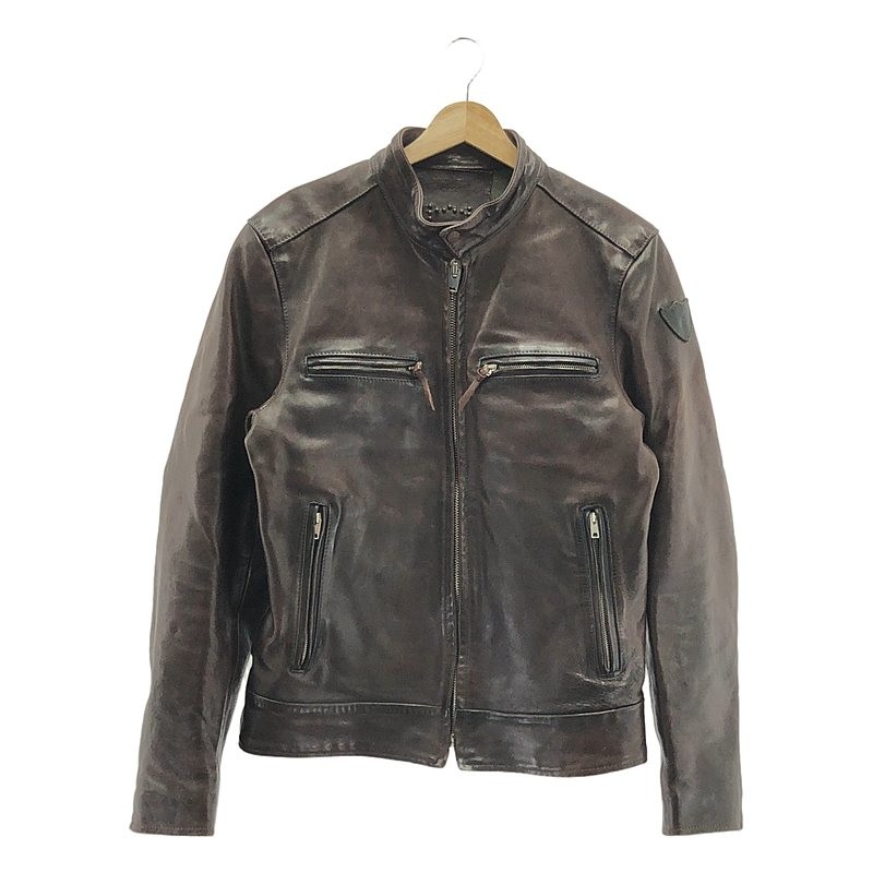 HTC Leather Single Rider Jacket Brown for Men