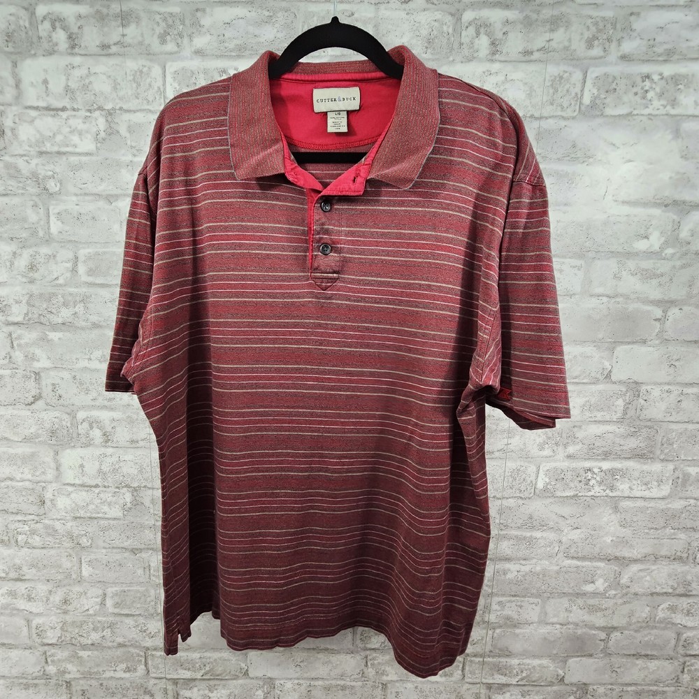 Cutter & Buck Mens Red Striped Polo Size Large