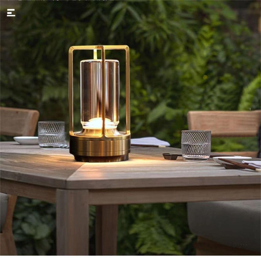 Portable Rechargeable Metal Table Lamp for Indoor and Outdoor Use with Cordless LED Lighting Design