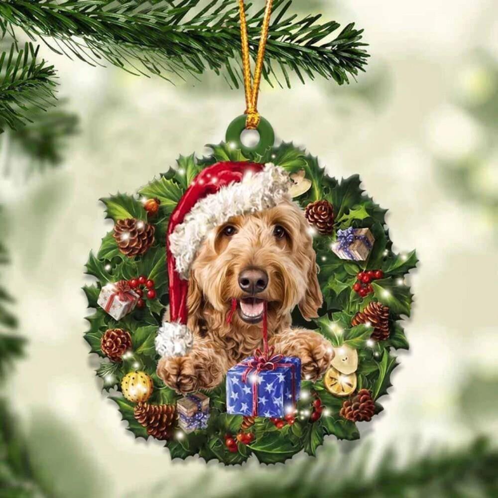 Goldendoodle Dog Christmas Wreath Ornament Goldendoodle Dog Car Ornament Gift