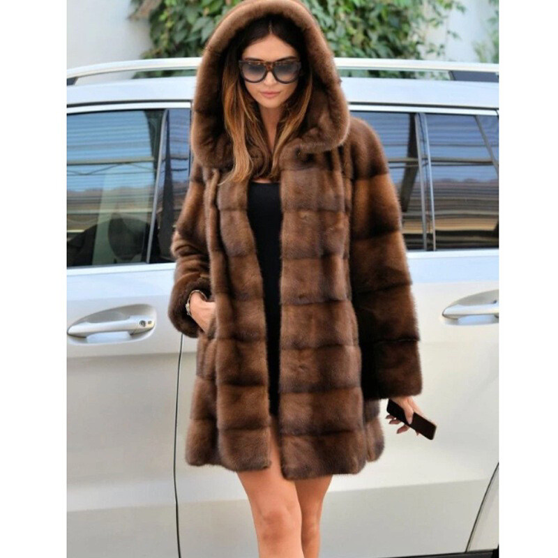 Women's Faux Mink Fur Coat Hooded Oversized Warm Loose Fit Jacket