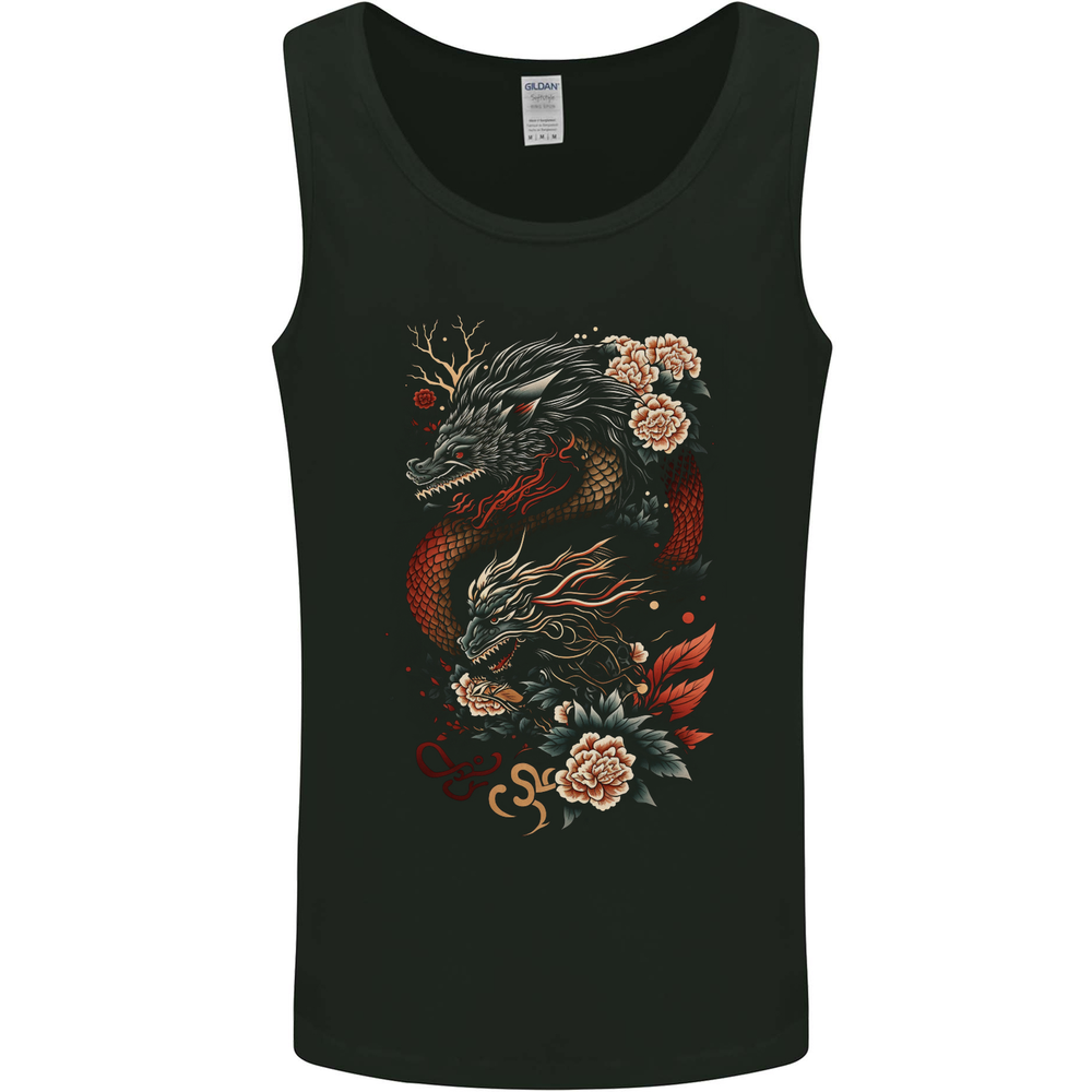 2 Chinese Dragons Fantasy Mens Vest Tank Top
