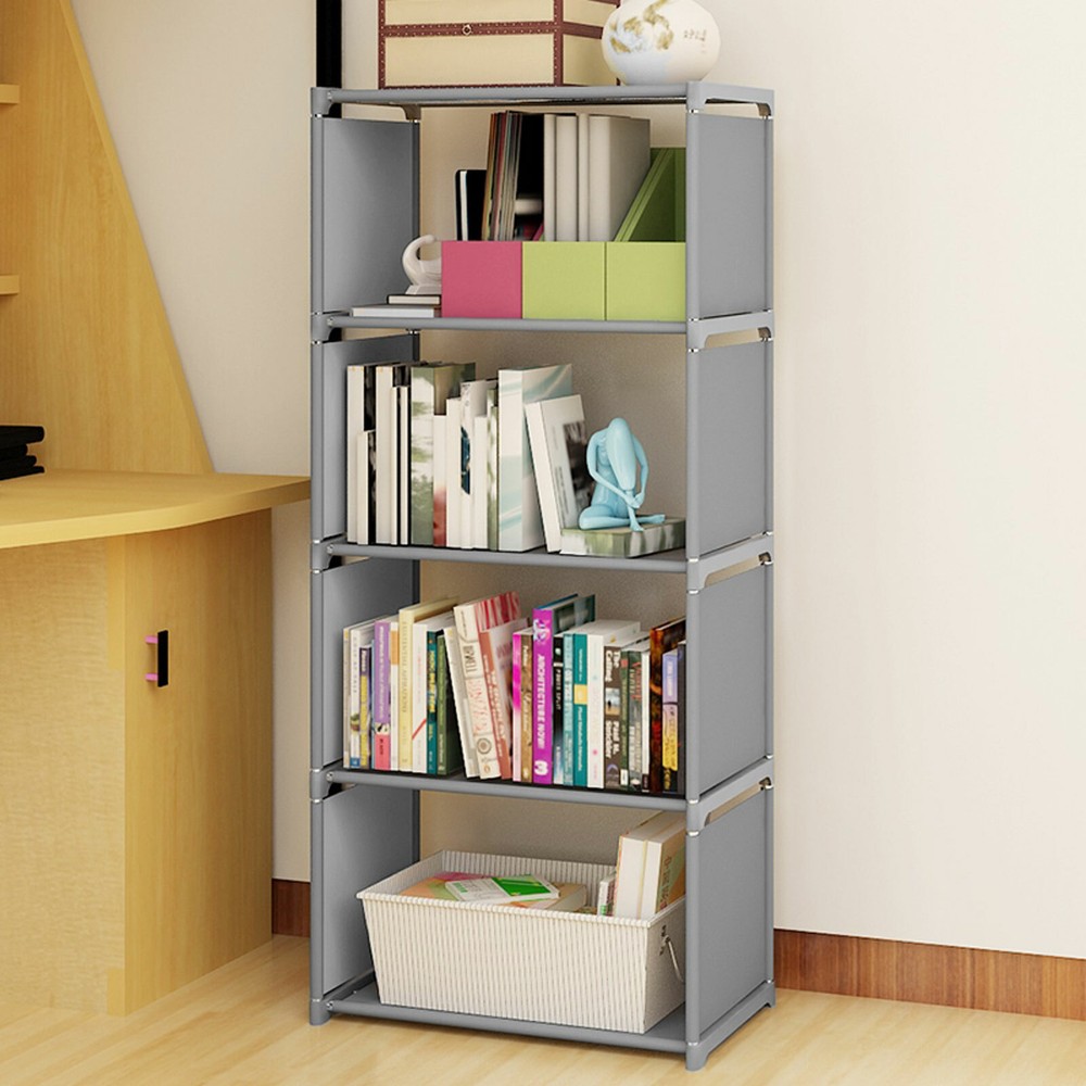 Grey 4-Tier Storage Shelf for Clothes Toys Display Multipurpose Rack