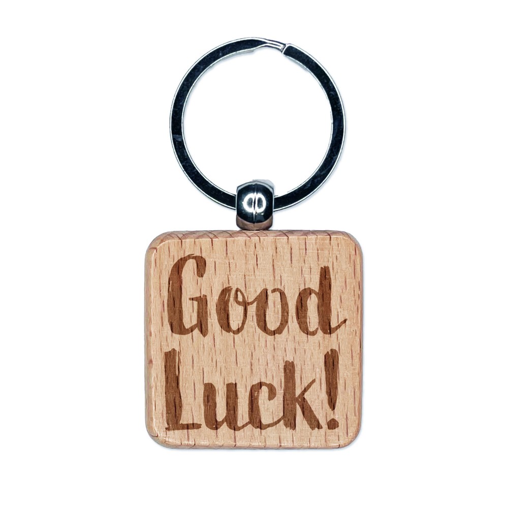 Lucky Hand-Drawn Engraved Wooden Keychain Charm for Good Fortune