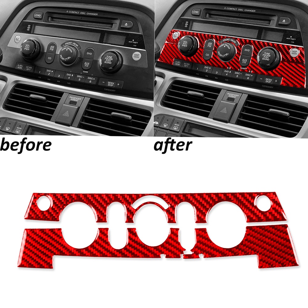 Red Carbon Fiber Center Console CD Radio Panel Cover For Honda Odyssey 2005-2010
