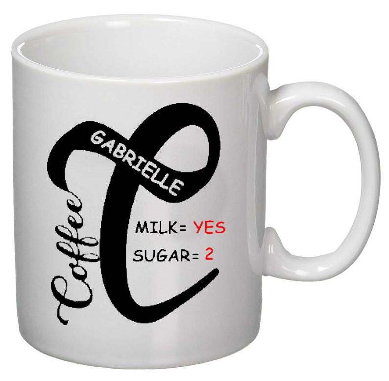 Personalised Coffee Mug Cup Printed With Your Personal Preference Milk And Sugar