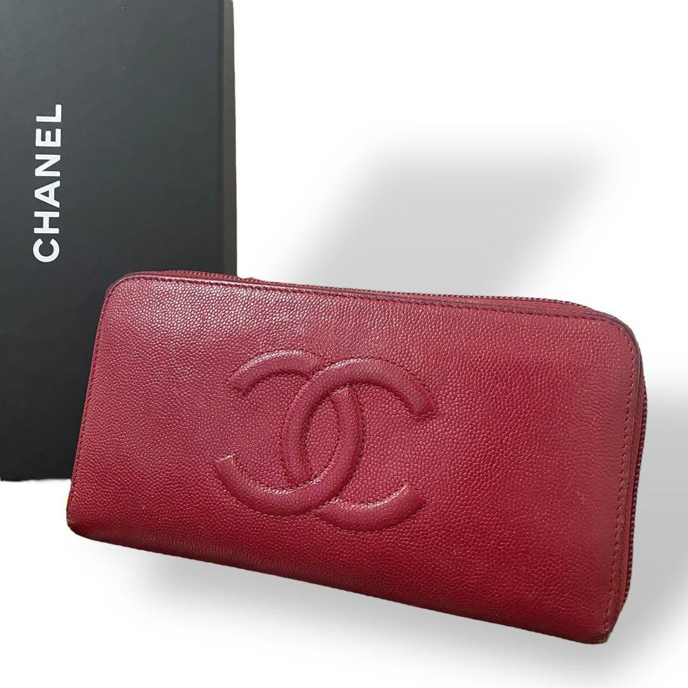 Rare Chanel Long Wallet Coco Mark Caviar Skin Bordeaux No. 26