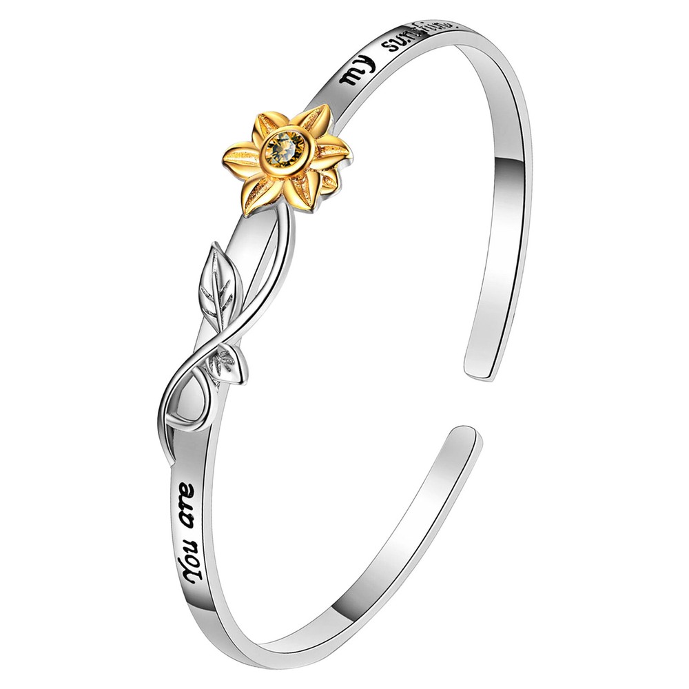 Sunflower Sunshine Inspirational Cuff Bracelet for Women