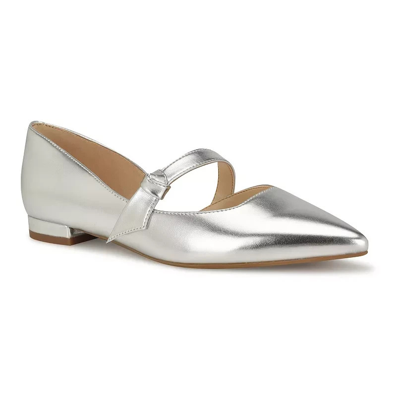 NEW Nine West Sz 6.5 Silver Leeza Womens Ballet Flat Shoes Pointy Toe Slip On