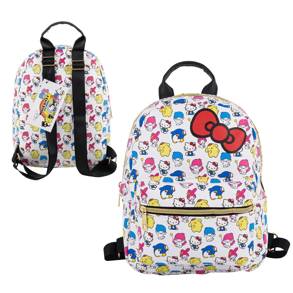 Mini Backpack Deluxe - Hello Kitty - All Friends Characters PU Leather White 11