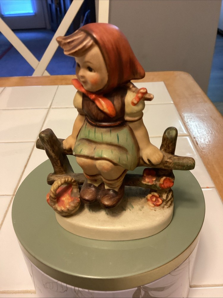 Vintage Goebel Hummel Figurine Just Resting Girl on Fence Germany