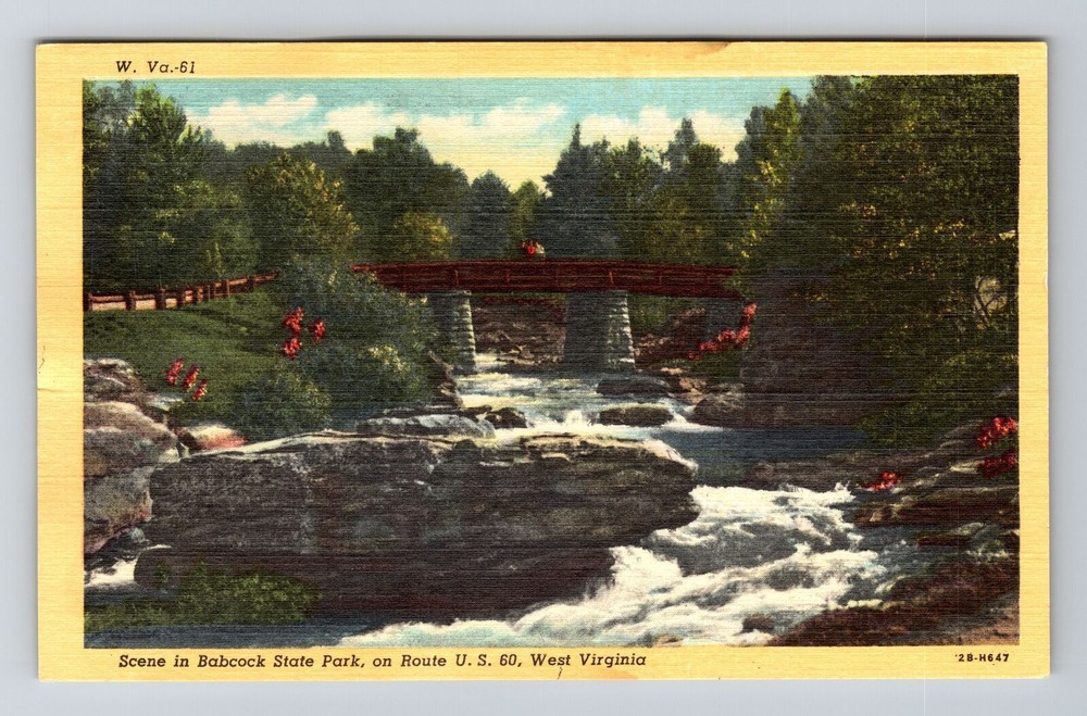 Route U.S. 60 WV-West Virginia, Scene in Babcock State Park, Vintage Postcard