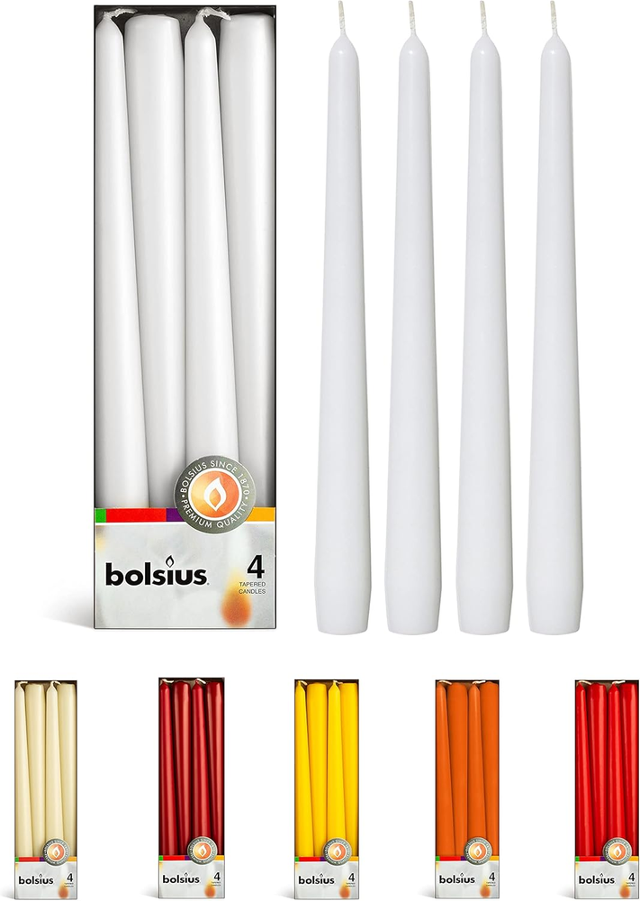 White Unscented 10 Inch Taper Candles 4 Pack with 8 Hour Burn Time