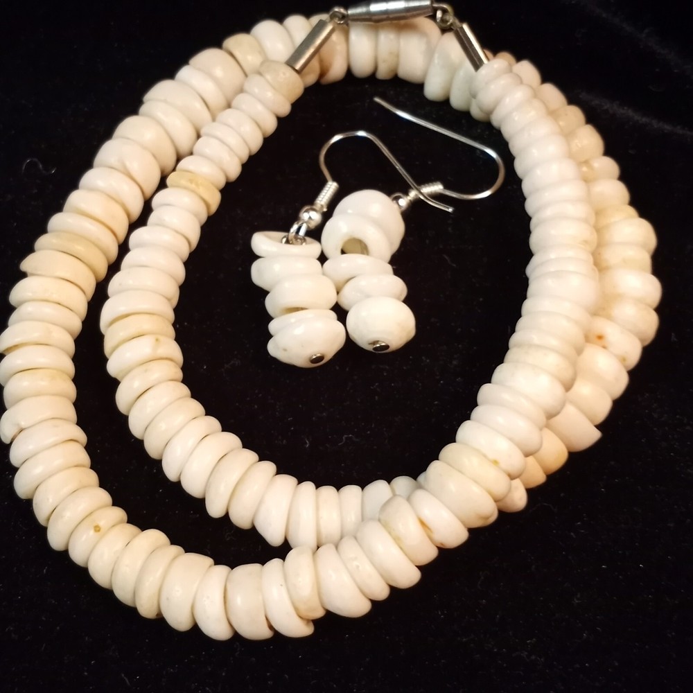 Rare Puka Shell Hawaiian 14” Necklace Earrings 10mm 44.3 grams Surfer Estate