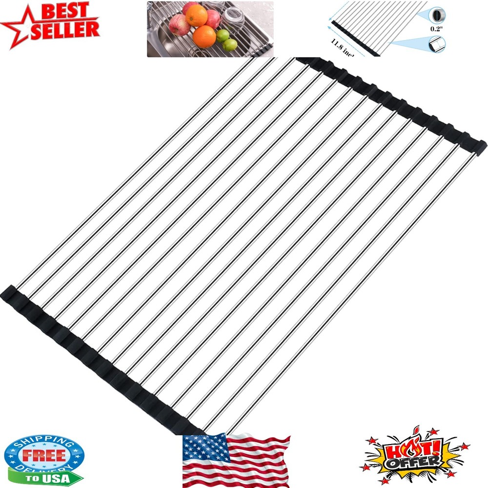 Multi-Functional Rolling Dish Rack – 33lbs Capacity, Foldable Design for Kitchen
