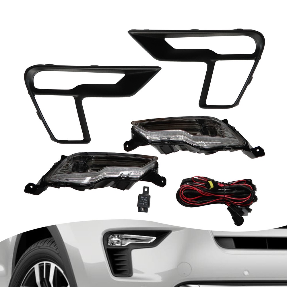 1 Pair For 2018 2019 Ford Explorer Clear LED Fog Light Kit w/ Switch Bezel Wire