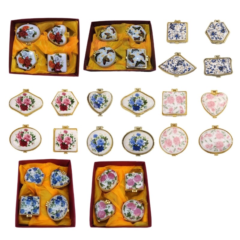 Set of 4 Vintage Porcelain Jewelry Boxes for Earrings Organizer