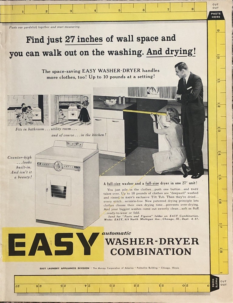 1957 Murray Easy Automatic Washer - Dryer PRINT AD Combination Unit VTG 1950s