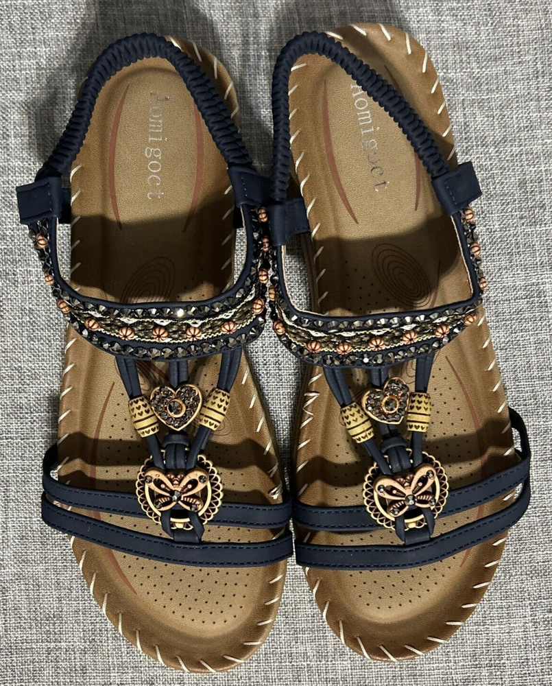 Vintage Bohemian Style Womens Beaded Size 8.5 Non-Slip Breathable Sandals Sequin