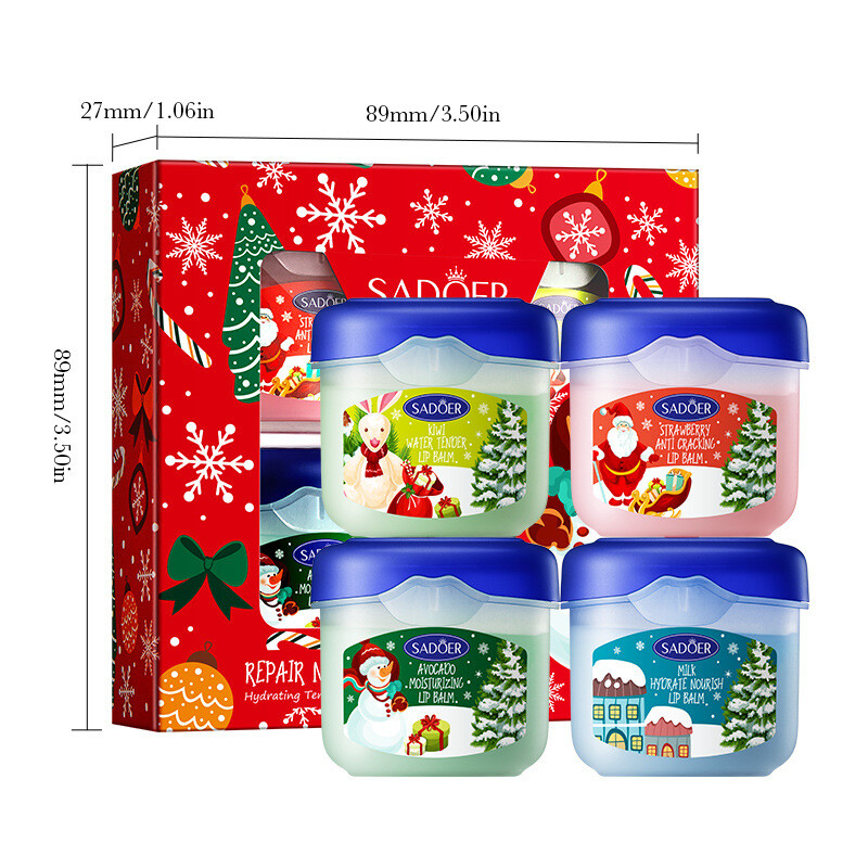 Christmas Lip Balm Set - 4pcs Hydrating Shimmer Lip Treatment for Repair