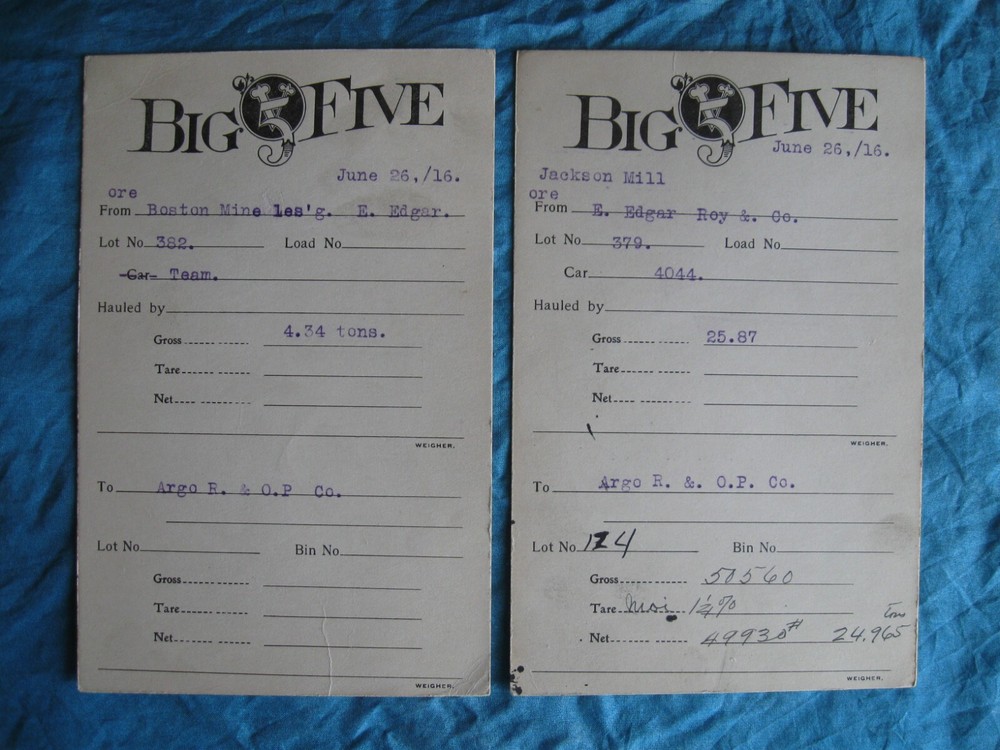 1916 Idaho Springs Colorado Big 5 Mining Stock Certificates Hard Ore Sale