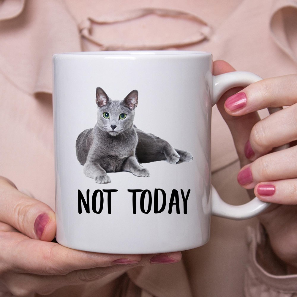 Funny Russian Blue Cat Slate Gray Not Today Cat Mug Lazy Gift For Cats Lovers