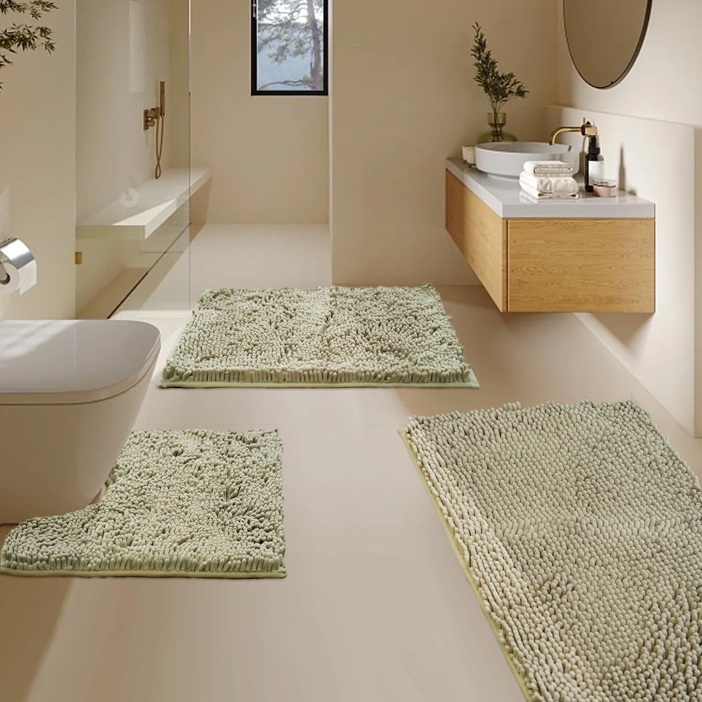 BOANKODU Non-Slip Bathroom Rug Set 16x24 20x20 U-Shape 20x32 in Soft Gray