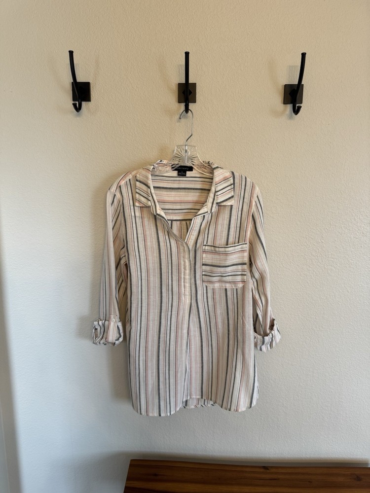 Sanctuary Medium Long Sleeved Cotton/Linen Tunic Top - Pink, Grey, Cream