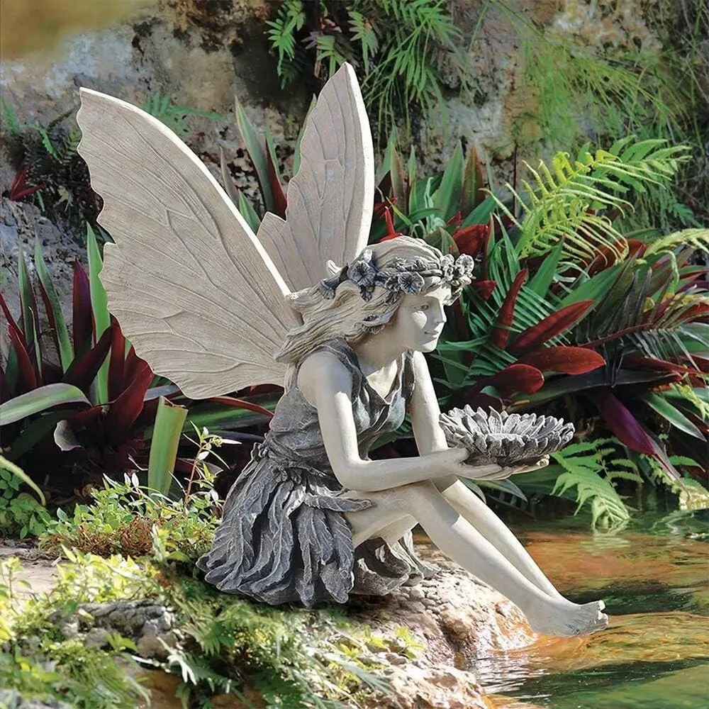 Fairy Statue Resin Ornament Garden Decoration Angel Figurine Peaceful Sculpture