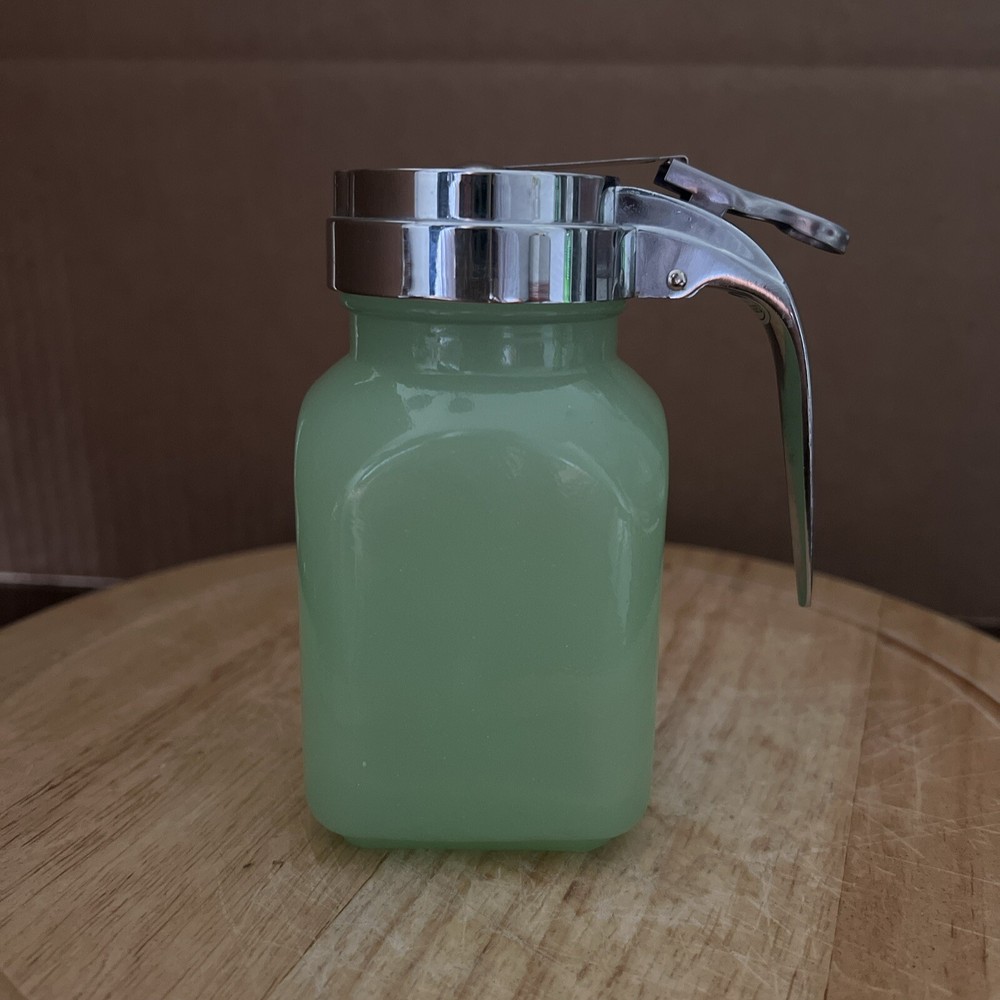 VTG-TPC Jadeite 6oz Syrup Dispenser W/Thumb Drip-Chrome Top