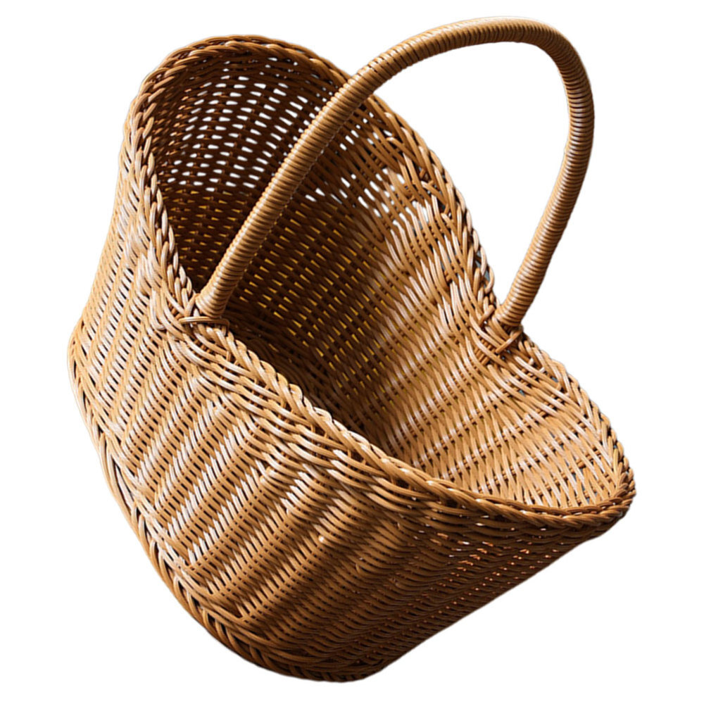 Plastic Wicker Egg Basket Hand Held Baskets Bread Holder Rattan Shopping