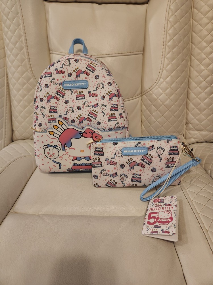Hello Kitty 50th Anniversary Cake Print Mini Backpack with Wristlet by Funko