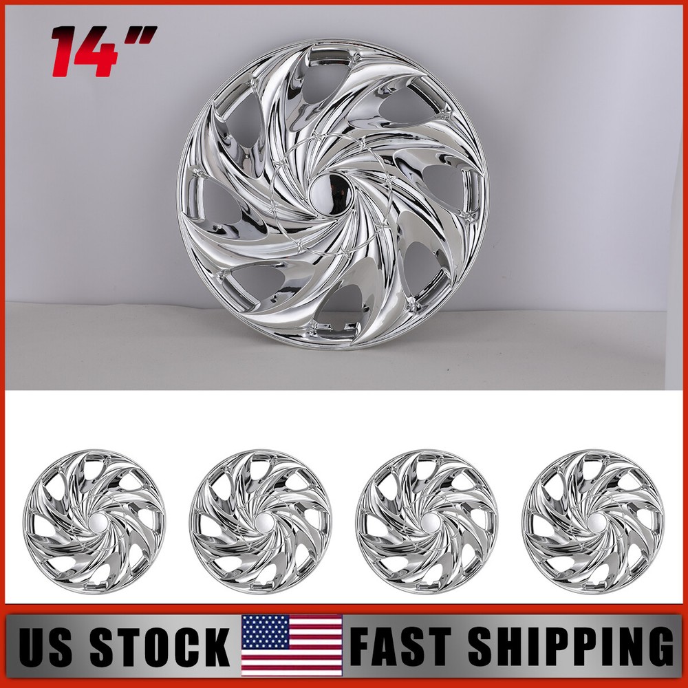 14 Inch 4Pc Chrome Wheel Rim Covers Hub Caps Replace Fits R14 Tire & Steel Rim