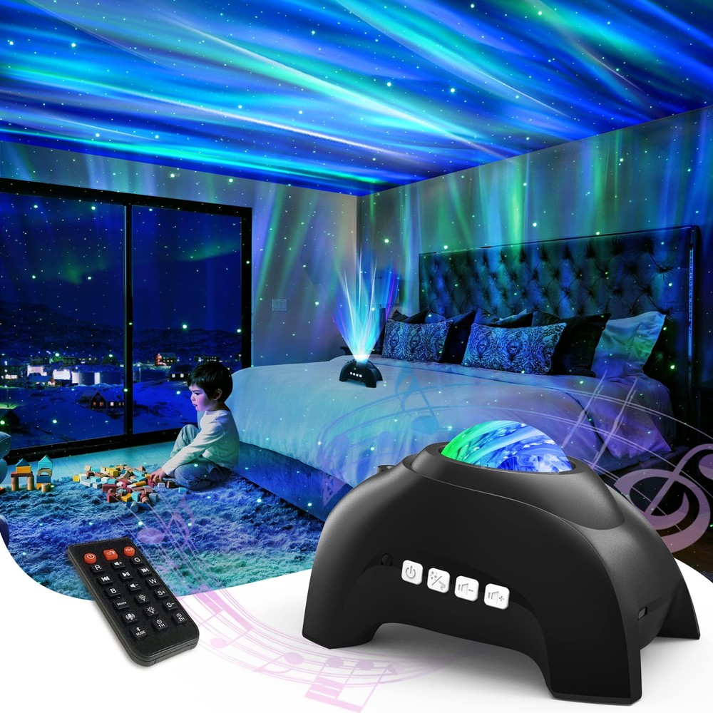 Northern Lights Aurora Projector, Star Projector Music Speaker, White Noise N...