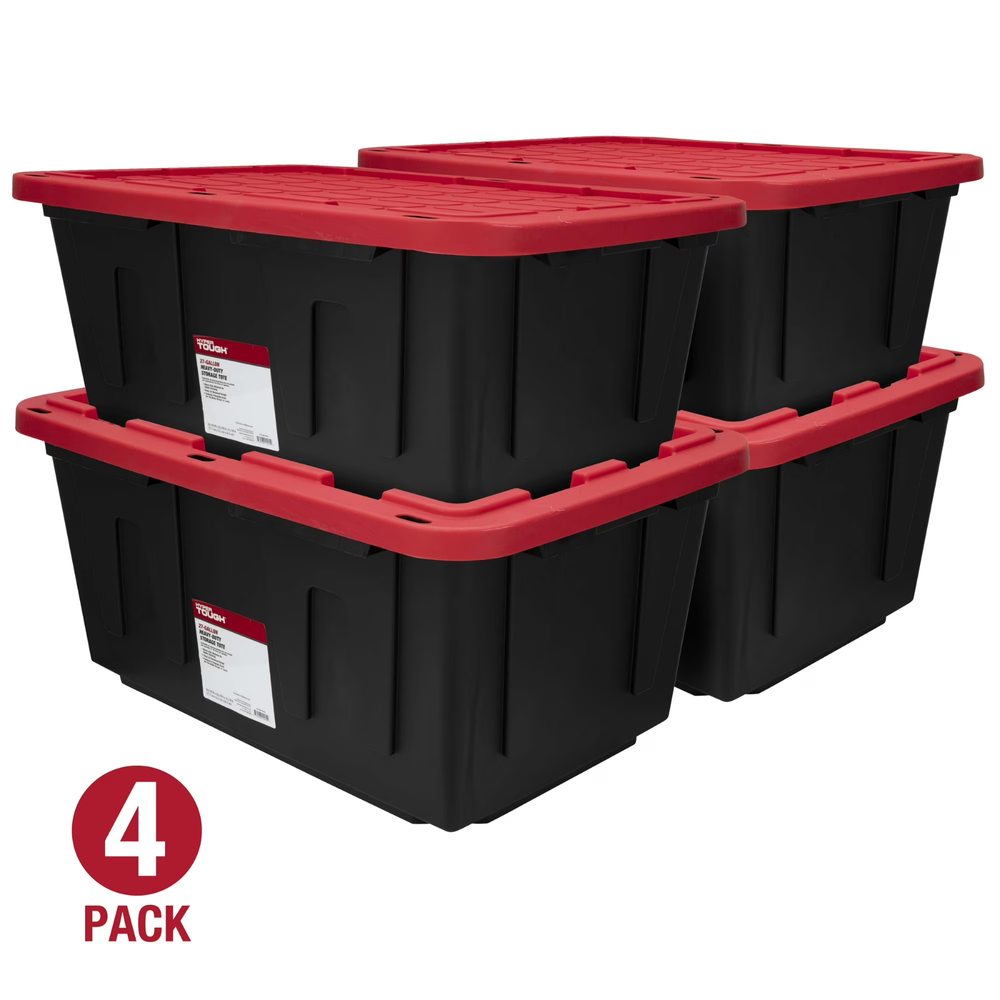 27 Gallon Storage Bin Snap Lid Heavy Duty 4 Pack