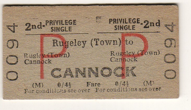 Railway  ticket BTC(M) Rugeley (Town) - Cannock