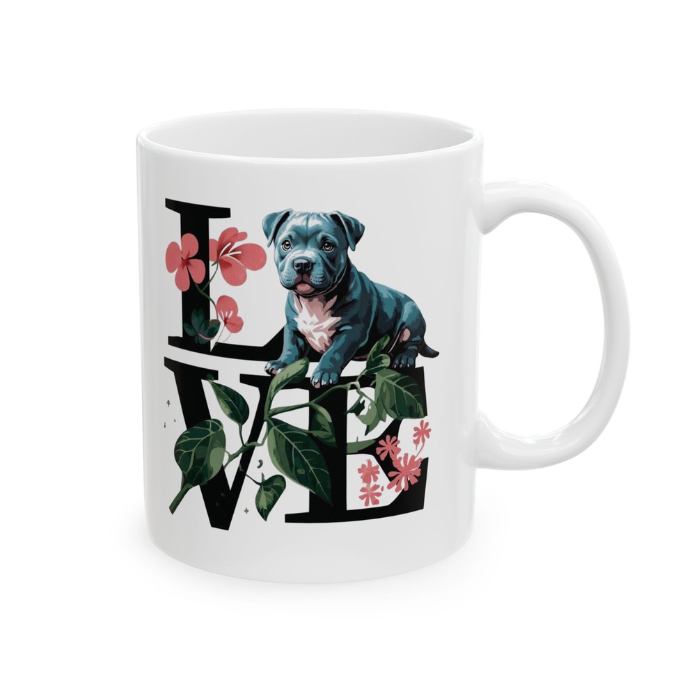 Love Puppy Ceramic Mug, Cute Dog Coffee Cup, Pet Lover Gift, Flower Mug,