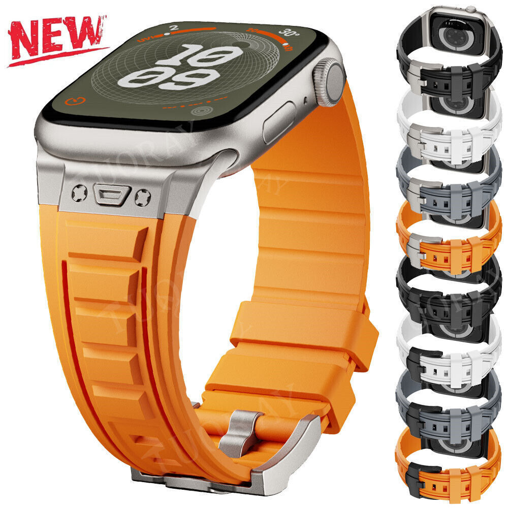Luxury Silicone Metal Band Strap For Apple Watch 9 8 7 6 5 4 3 SE Ultra 2 49mm