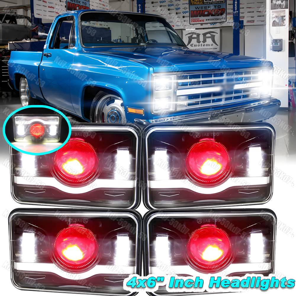 4PCS 4x6 LED Headlights Hi/Lo Beam DRL for 81-86 Chevy C10 Pickup Truck