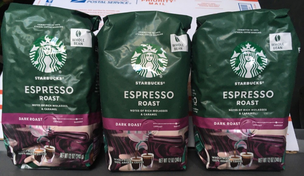 Starbucks Espresso Roast Whole Bean Coffee 3 Packages Dark Roast