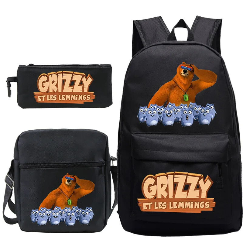 Grizzy And The Lemmings 3-Piece School Backpack Set With Bookbag And Knapsack