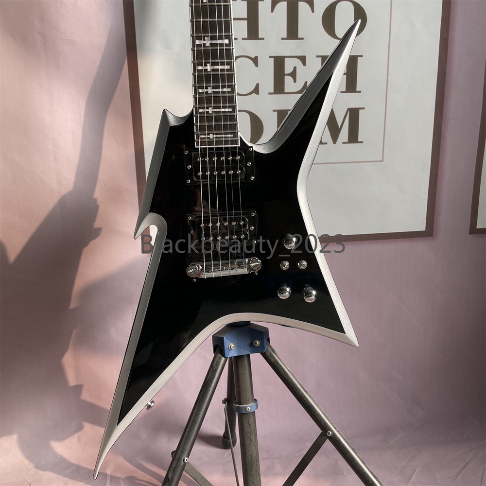 Black Ironbird Electric Guitar HH Pickups Basswood Body Chrome Hardware Solid